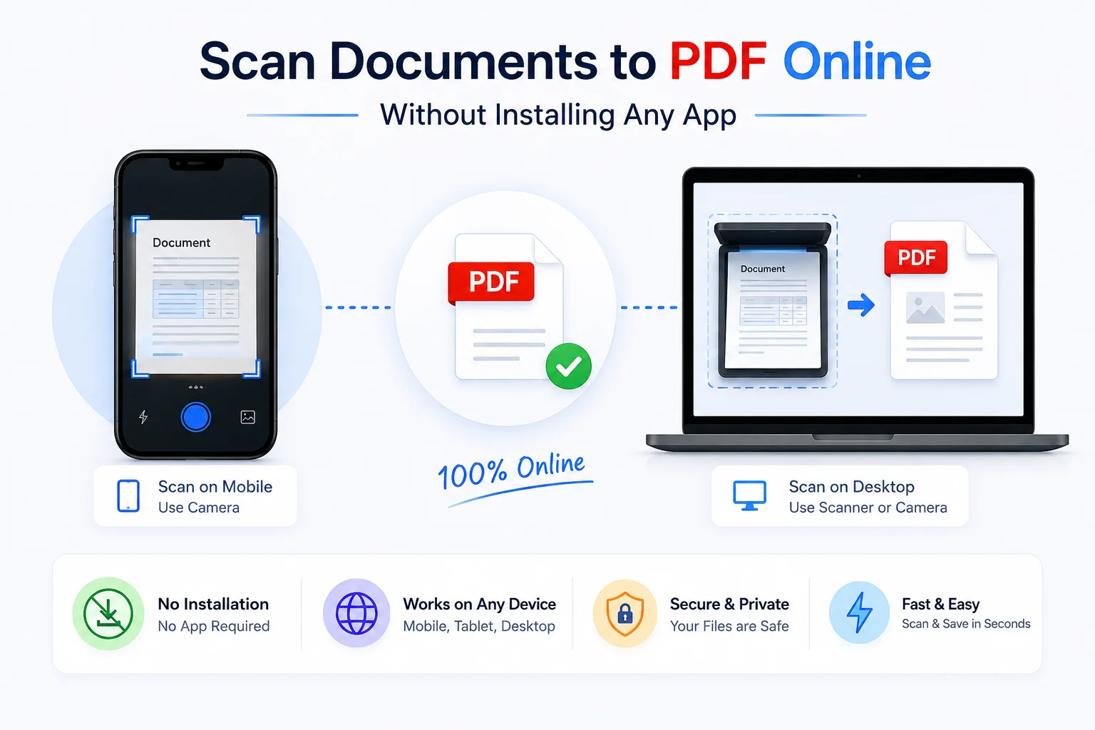 Scanning a paper document to PDF online using a phone browser